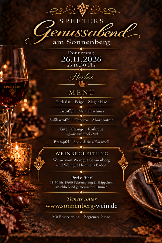 Ticket - Speeters Genussabend – Wine & Dine 26.11.206
